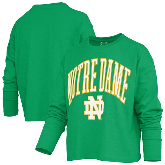 Women's Pressbox Kelly Green Notre Dame Fighting Irish Motley Boxy Waist-Length Long Sleeve T-Shirt