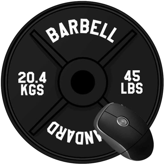 Mouse Pad Barbell Plate Weight Lifting, Round Mousepad, Non-Slip Rubber Base Mouse Mat for Laptop and Computer