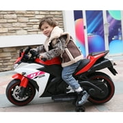 TAMCO Ride On Motorcycle Kids Electric Ride-On Toy With Training Wheels, Manual Throttle, And Lighting Wheels