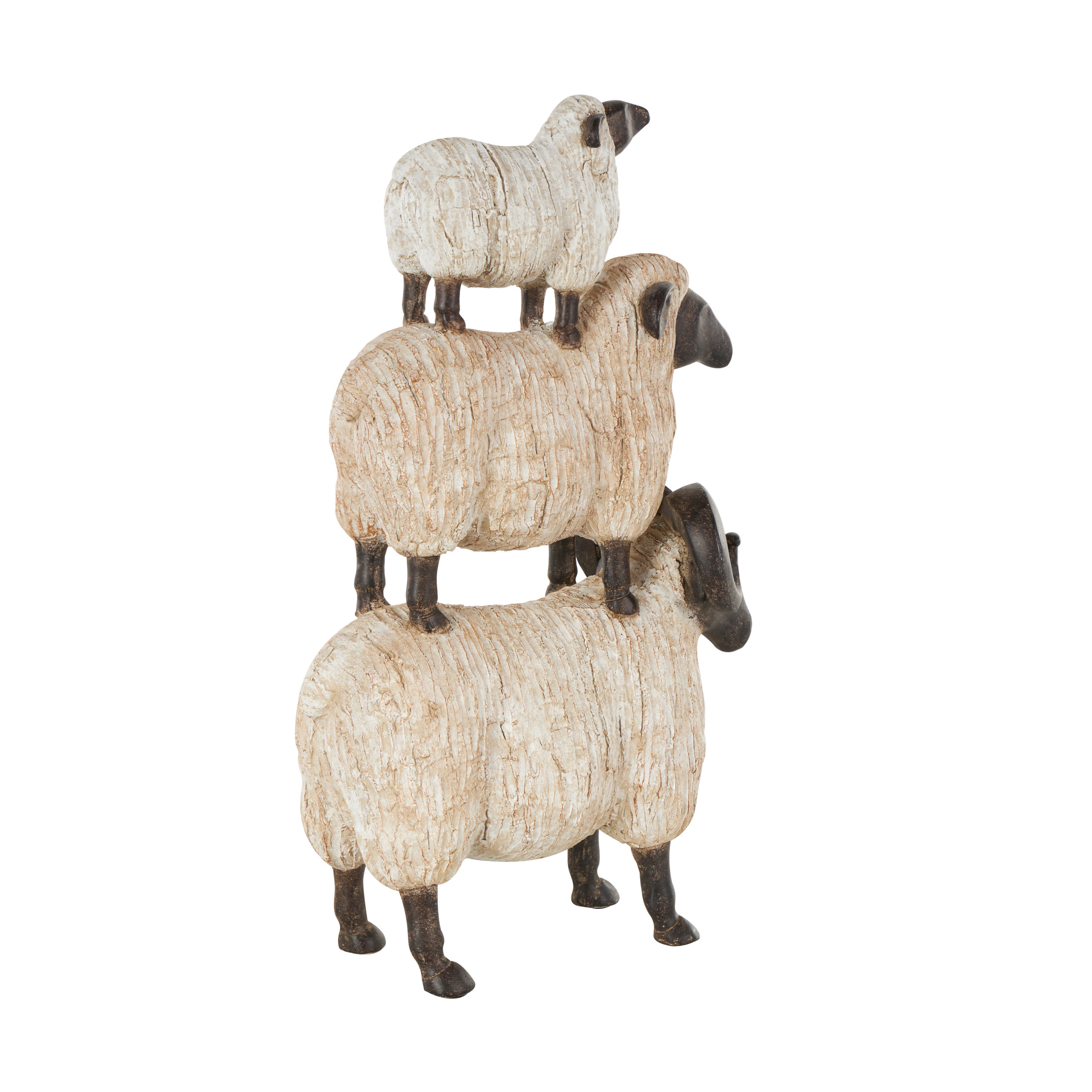 9" x 15" Cream Polystone Stacked Sheep Sculpture with Black Accents, by DecMode