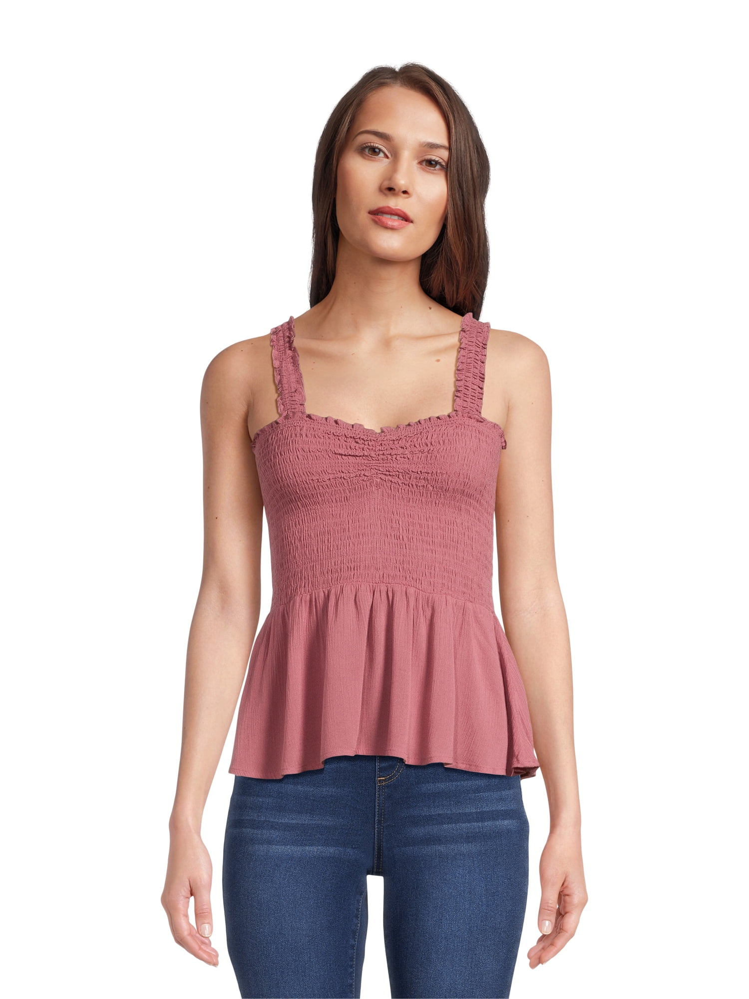Self Esteem Juniors Smocked Peplum Tank Top XS-XL Rayon