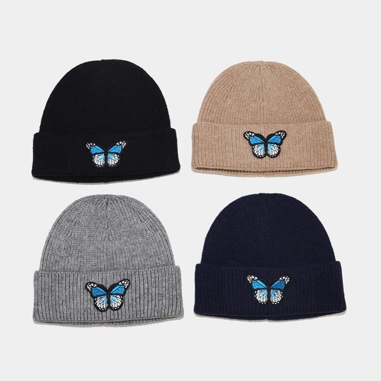 Blue Berets for Women Men Embroidered Butterfly Warm Crochet  display picture 1