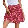 thumbnail image 1 of Pantalones cortos SimpleFun Y2K de chifón con volantes florales para mujer, color rojo, 1 of 6