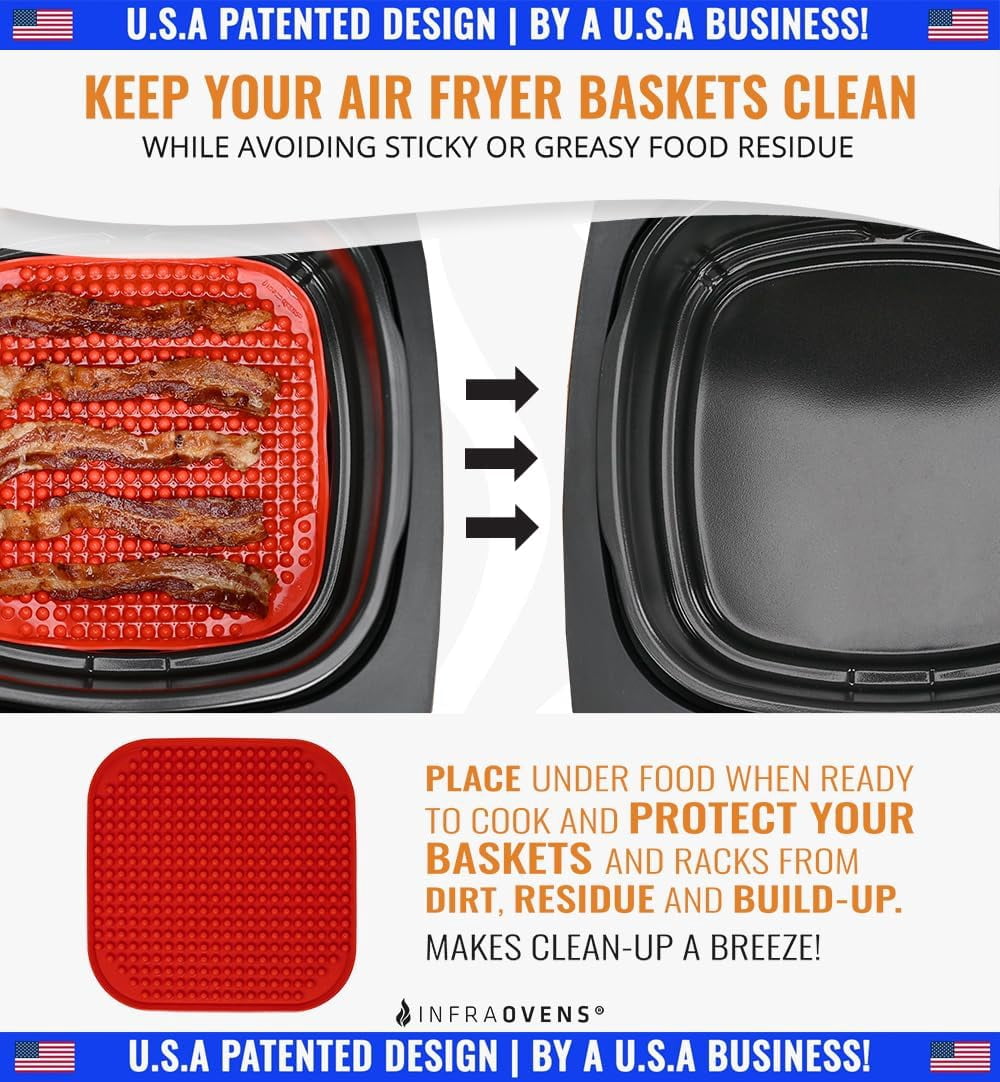 Air Fryer Liners Set of 3 with Silicone Mat, Heat Resistant Mats for Air Fryer Compatible with Ninja, Chefman, Instant Pot, Ultrean + more, Parchment Paper Liners Replacement Reusable Mats