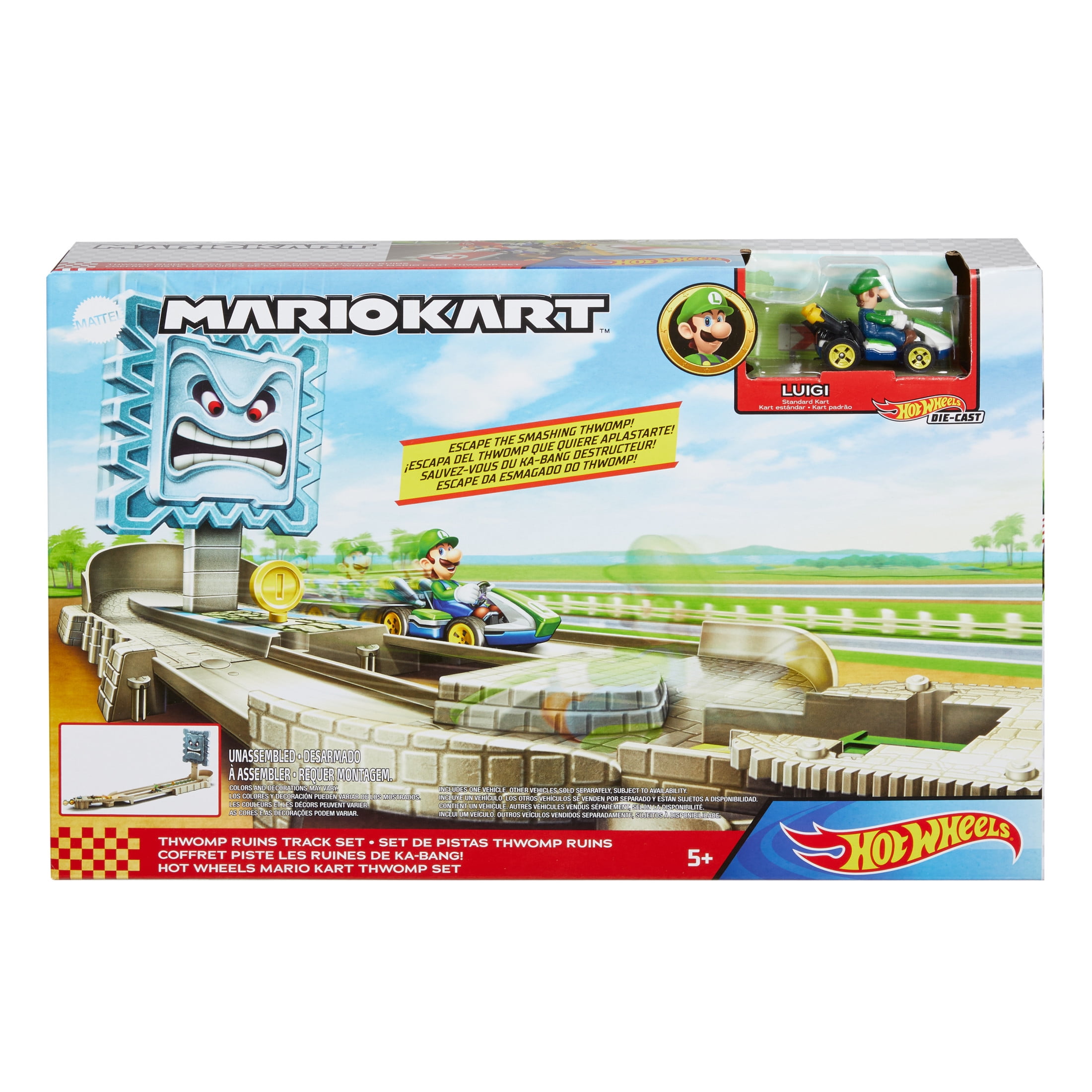 Hot Wheels Mario Kart Thwomp Ruins Track Set with Mario Kart Vehicles and Nemesis from Video Game