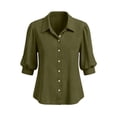 thumbnail image 4 of Neewe Womens Button Down Shirts Plain Lapel 3/4 Sleeve Tops Elegant Dressy Blouses Business Casual Outfits, 4 of 5