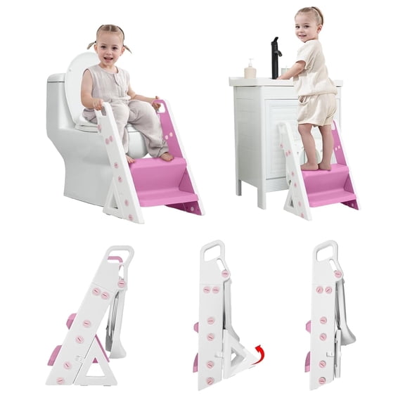 Beavtaens Potty Training Toilet Seat, Upgrade Foldable Step Stool with Adjustable Ladder, for Ages 1-7