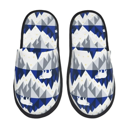 Balery Cartoon Iceberg Polar Bear Slient Indoor Furry Fleece Comfort House Shoes Soft Non-Slip Home Shoes Cotton slippers House Slippers-- Medium