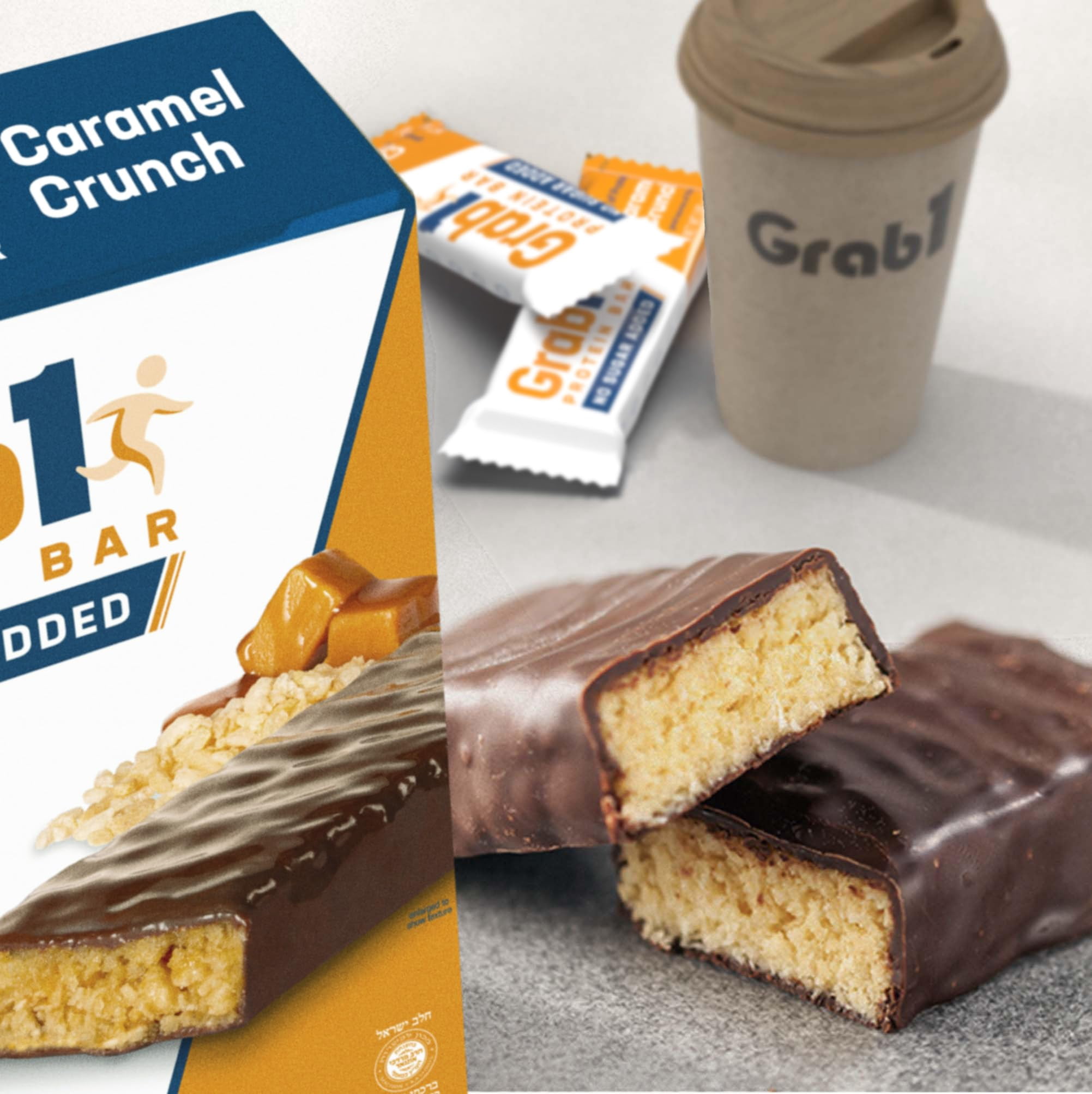 Grab1 Sugar Free Protein Bars, Caramel Crunch (3 Pack- 12 Bars) | Delicious and Nutritious | Low Calorie | Only 1g Sugar