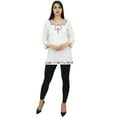 thumbnail image 2 of Phagun Women's White Cotton Round Neck Embroidered Ladies Tunic Blouse Top - 6, 2 of 9