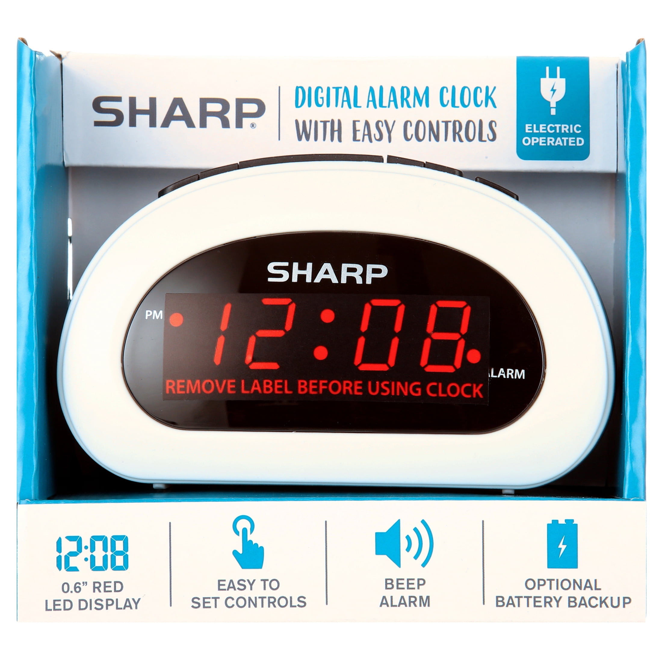(3 pack) SHARP Digital Alarm Clock, Cloud White, Easy to Set Controls, Red LED Display