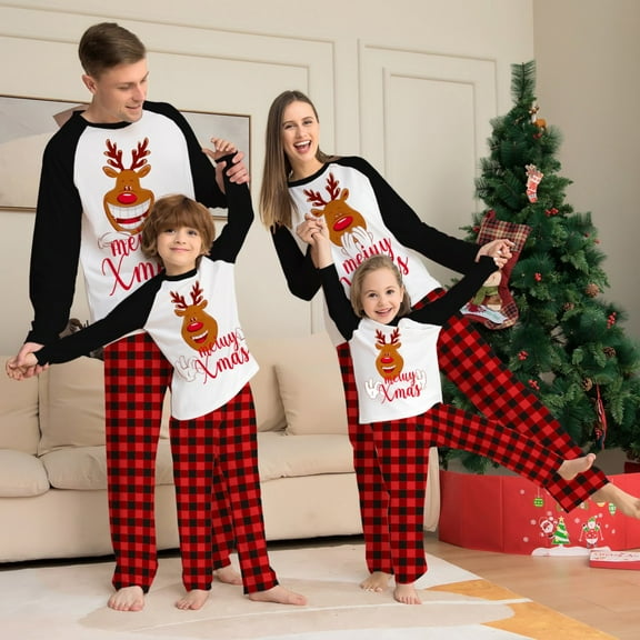 Yuanyu Family Christmas Pjs Matching Sets Baby Christmas Matching Jammies for Adults and Kids Holiday Xmas Parent-child Sleepwear Two-piece Set