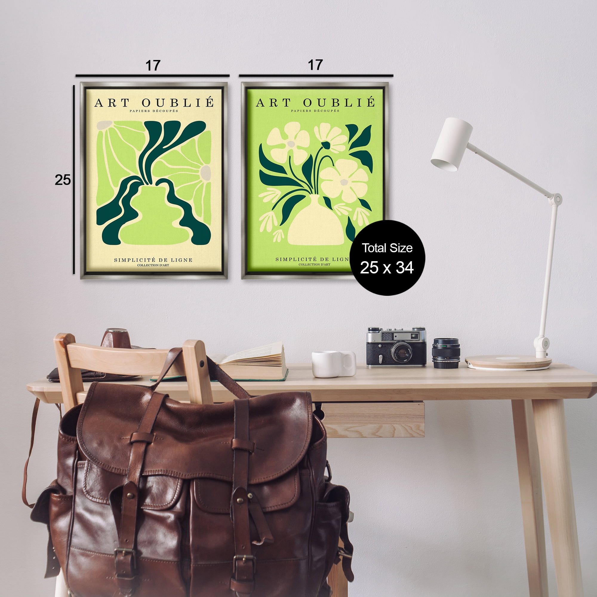 Stupell Industries Green French Museum Poster Text & Numbers Painting Gray Floater Framed Canvas Art Print Wall Art, 17 x 25, Set of 2