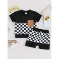 thumbnail image 3 of Bslissey 6M 12M 18M 24M 3T Toddler Baby Boys Shorts Sets Checkerboard Print Short Sleeve T-shirt Tops + Elastic Waist Shorts 2Pcs Outfits Infant Summer Casual Clothes, 3 of 9
