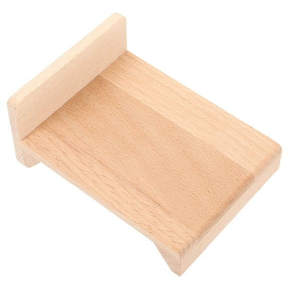 GAXIRE Miniature Khaki Wood Bed 1Pc for Dollhouse Accessories, Tiny Bed for Mini Furniture Bedroom Set