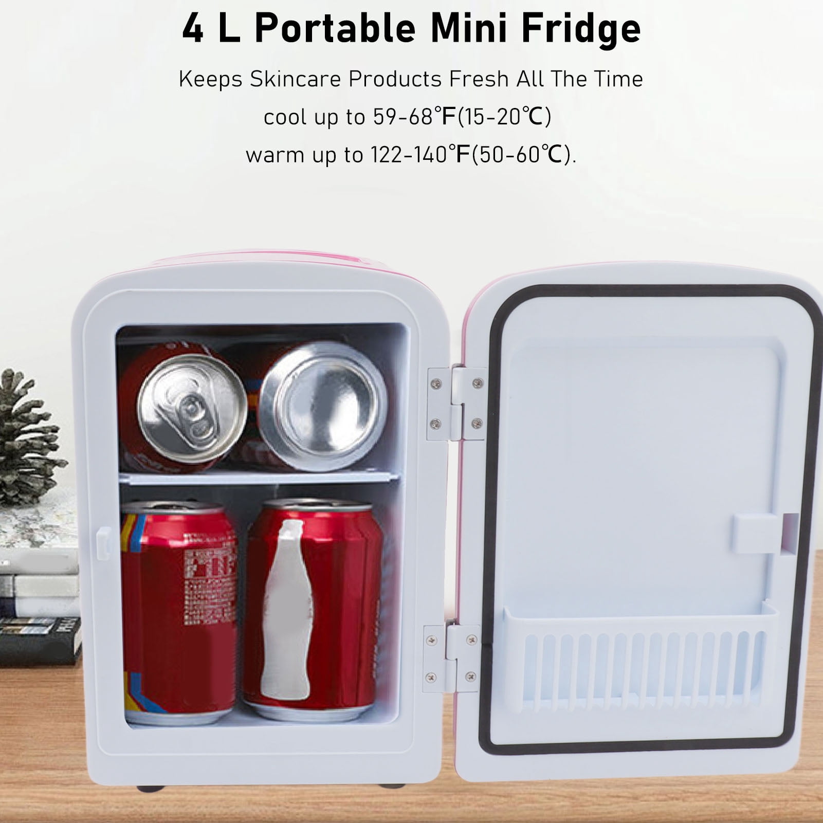 Yajisi 4L Mini Skincare Fridge and Cosmetic Cooler, 11x9.8x7.1 inches / 28x25x18 cm Portable Personal Refrigerator for Beauty, Pink (US Plug)