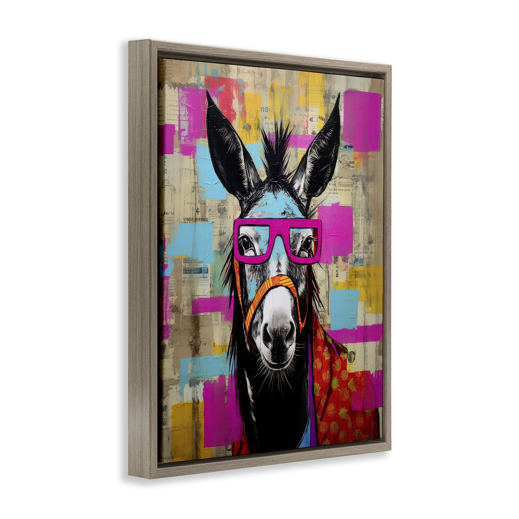Stupell Industries Quirky Spectacle Donkey Animals Painting Brown Floater Framed Canvas Art Print Wall Art, 17 x 21