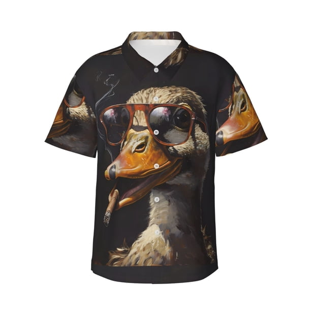 Fotbe Modern Funny Duck Camisa Hawaiana para Hombre Unisex – Camisa Casual de Verano con Botones de Manga Corta de Algodón y Lino,X-Large