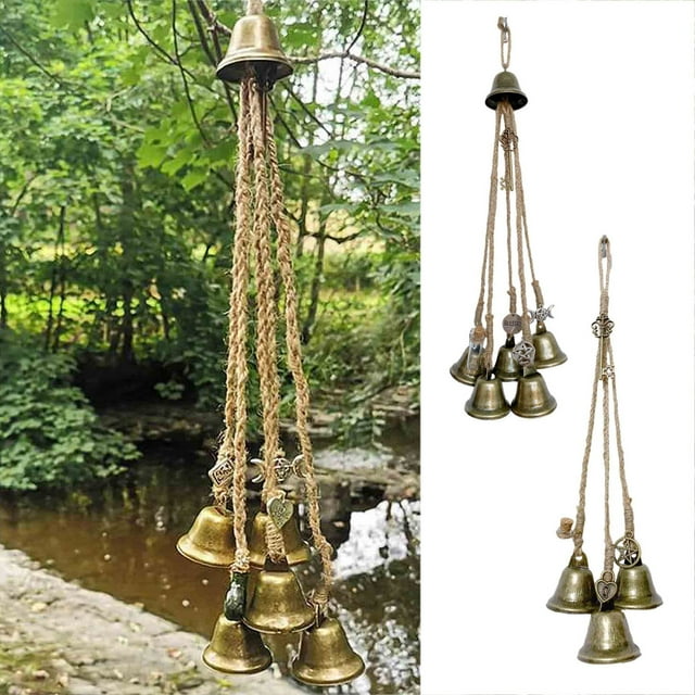 Fiudx Timbre de Bruja, Campanas de Viento de Bendición, 6 Campanas, Amuleto Protector, Amuleto de Tarot, Decoración de Altar de Brujería, Limpieza de Energía Negativa, Protección Del Hogar, 35 Cm de