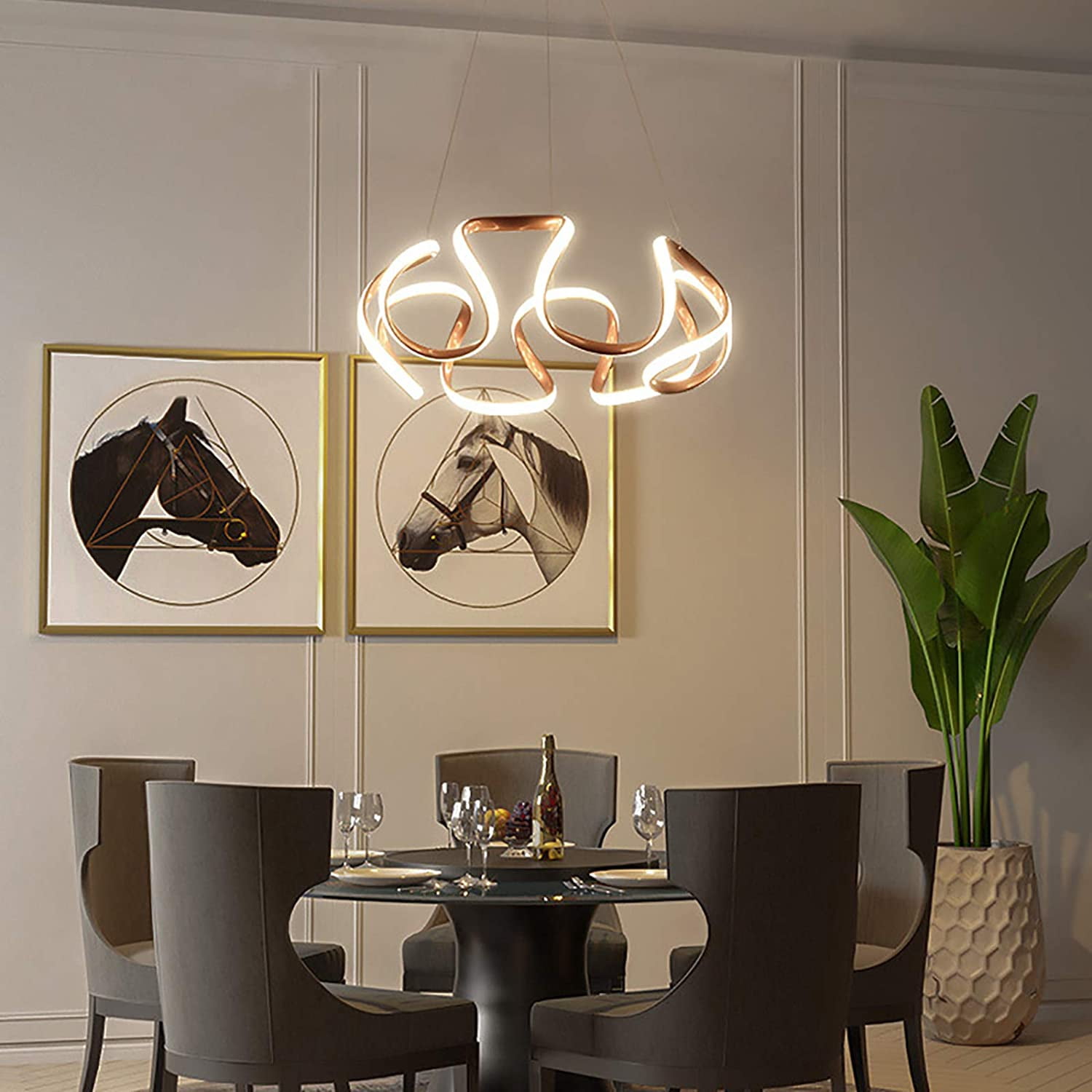 MONIPA LED Ceiling Light Fixture Modern Champagne Gold Pendant Light Stepless Dimming with Remote Control for Living Room Dining Kitchen Bar Table Lamp