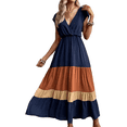 thumbnail image 2 of Vestido de Fiesta para Mujer, con Bloques de Color, Cintura Alta, Corta, Cuello en V, Informal, Fruncido y Bajo con Volantes Estilo 1 XL, 2 of 8