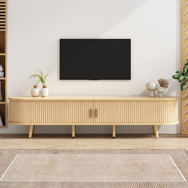 Noble House 64.9" TV Stand wi,Oval Rounded Corners Media Console for 65" TV,Wood Color