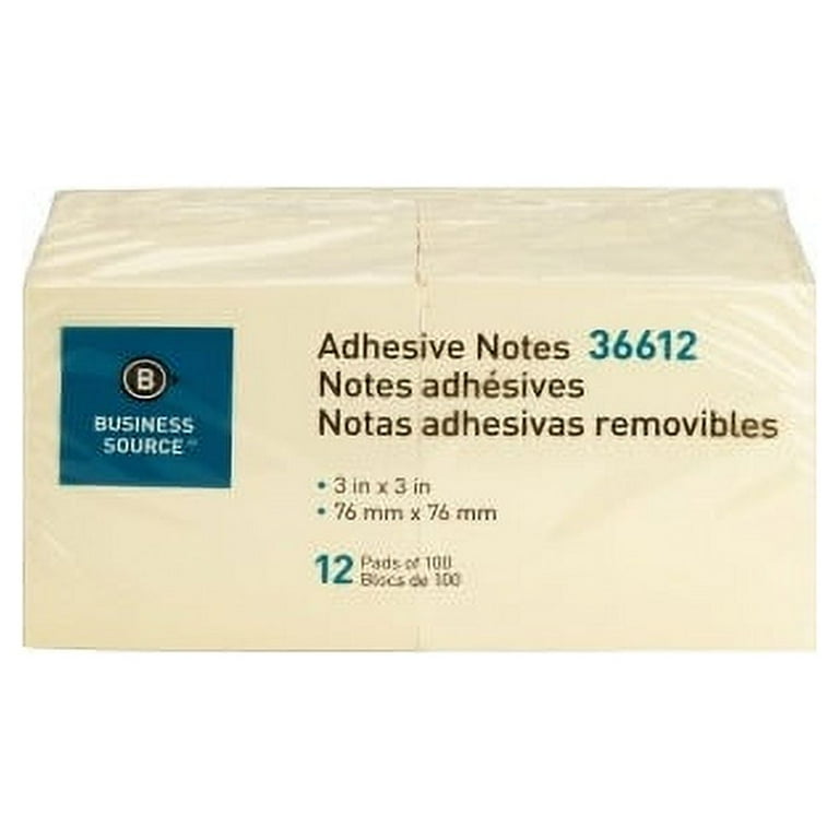 Business Source Yellow Repositionable Adhesive Notes - 3 Business Source Yellow Repositionable Adhesive Notes - 3