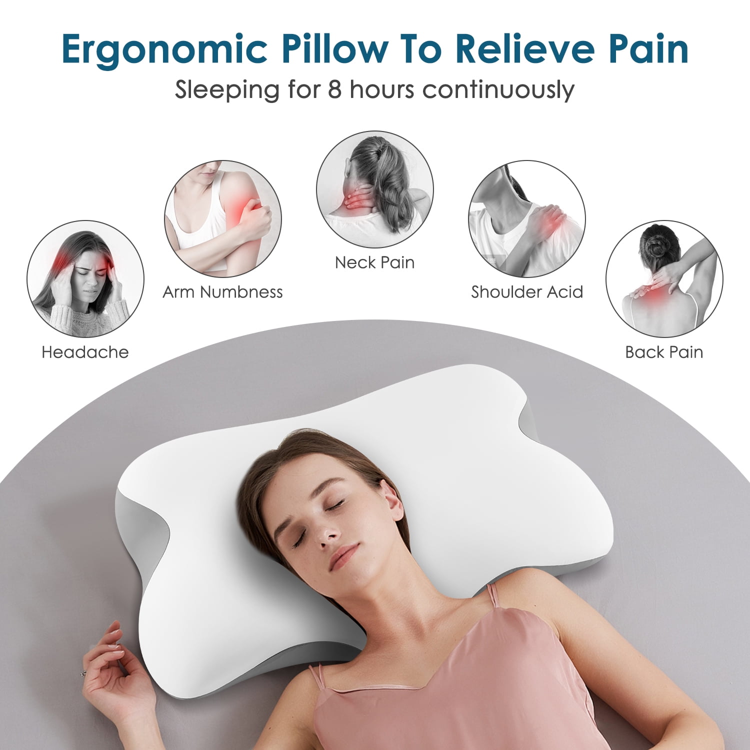 MOONORAH cooling memory foam cervical pillow, relieves pain and aids sleep, ergonomic orthopedic neck pillow with removable cover, suitable for queen-size bed
