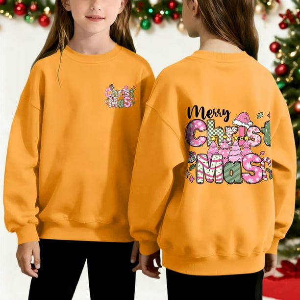 Cowsor Girls Sweatshirts Kids Cute Graphic Crewneck Pullover Tops Xmas Long Sleeve Holiday Shirts