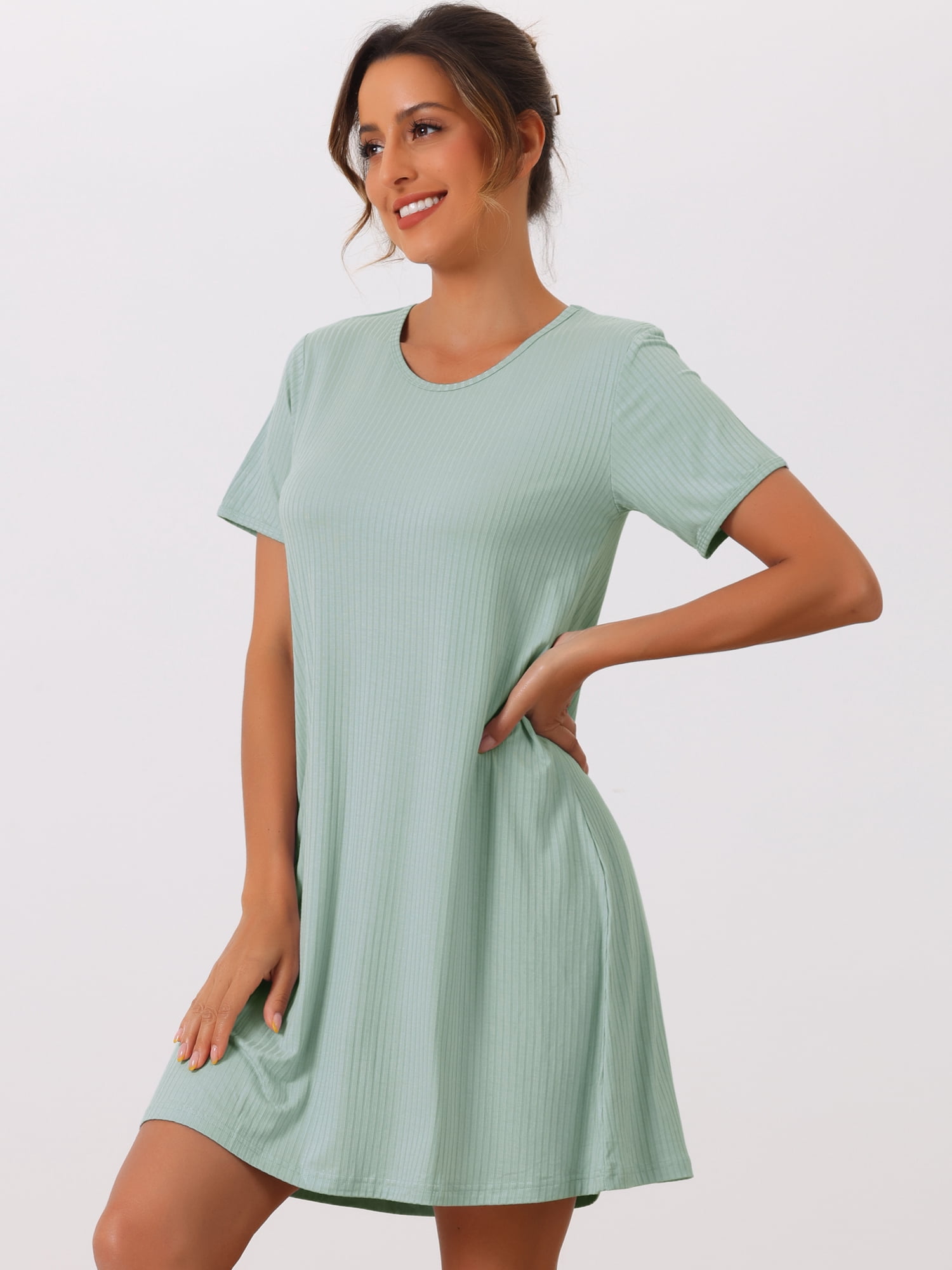 DARING DIVA Women's Modal Short Sleeve Sleep Shirt Crewneck Short Nightshirt XS Green