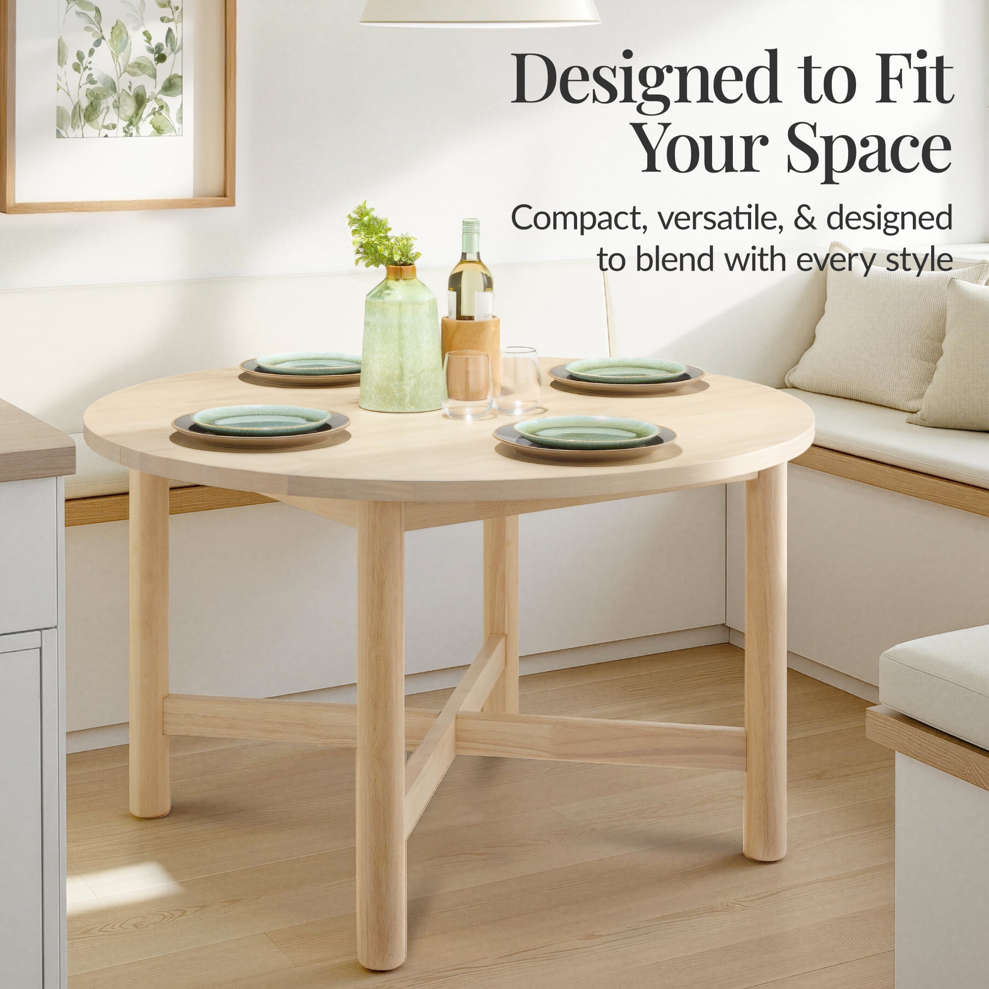 Best Choice Products 47In Round Solid Wood Dining Table, Modern Farmhouse Table For 4, Space Saving, Easy Assembly - Natural