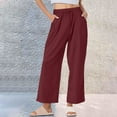 thumbnail image 2 of Fashion Olyvenn Linen Pants Women Summer Wide Leg Pants Stylish High Waist Palazzo Casual Loose Flowly Tall Beach Trousers with Pockets Wine XXXL, 2 of 7