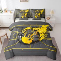 Manfei Teens Ball Game 7-Piece Twin Bedding Sets,Basketball Sports Bedding Comforter Set,Yellow Flame Sheet Sets For Boys Kids,Microfiber Bedroom Decor Reversible