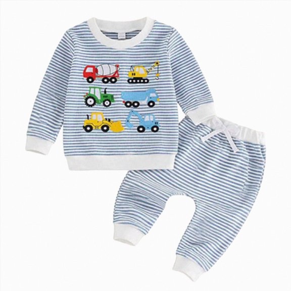 HFHAPW Giraropa Toddler Baby Boy Fall Winter Clothes Waffle Tractor Print Sweatshirt Pants Sets Infant Long Sleeve Outfits Set 0 6 12 18 Months 2T 3T 4T 5T 6T 7T 8T 9T(Blue,6-12 M)