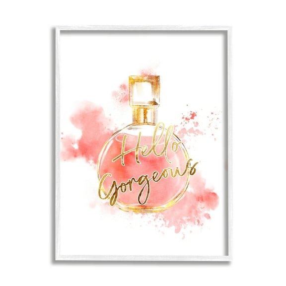 Stupell Industries Hello Gorgeous Fashion Cosmetic Perfume bottle Pink Watercolor, 11 x 14, Design by Ziwei Li