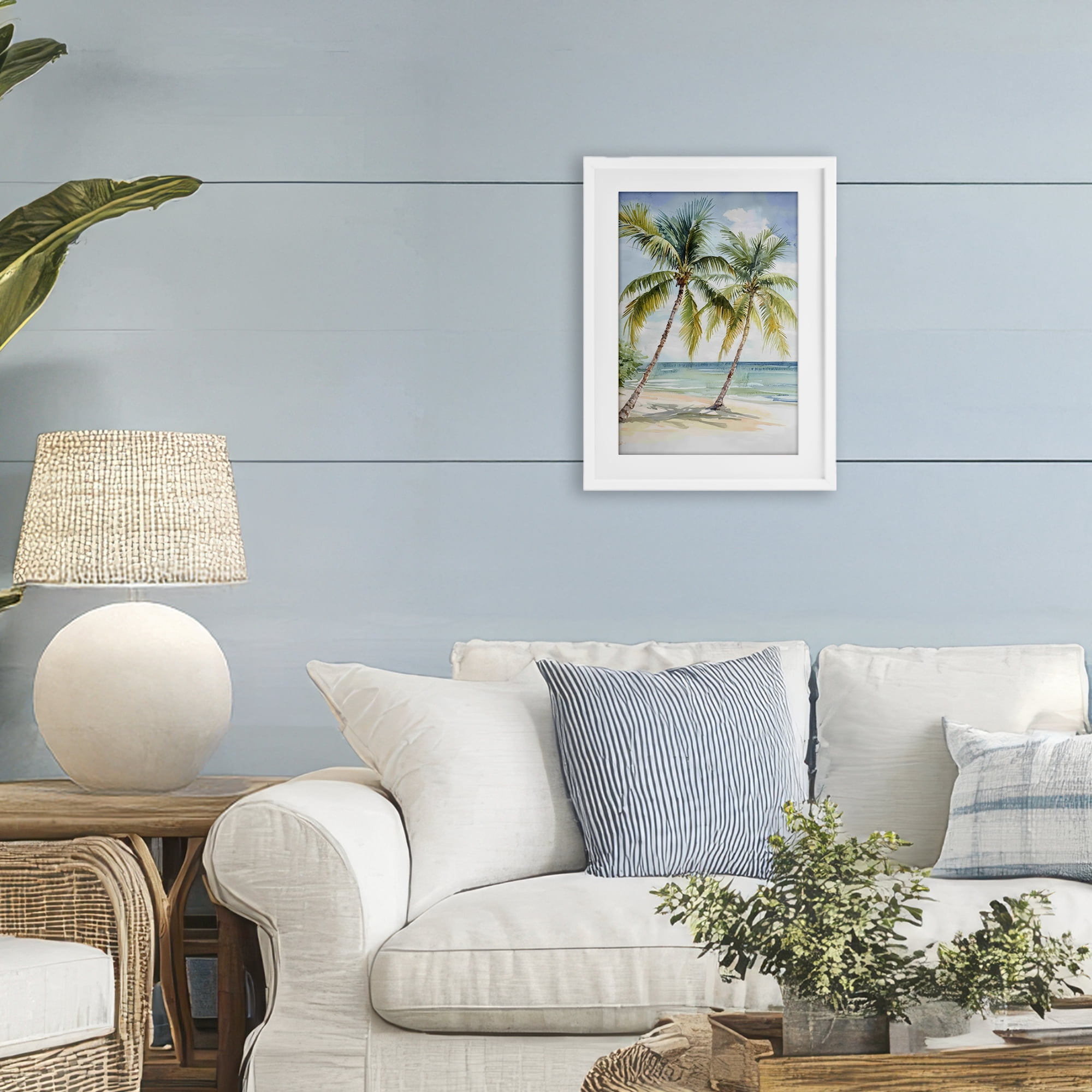 Stupell Industries Shady Palm Beach Escape White Framed Print Under Glass, design by Petal Prints Design