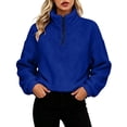 thumbnail image 2 of Sweatshirt For Women Fleece Mock Neck Casual Fashionable Round Neck Long Sleeved Solid Color Quarter Zipper Oversized Pullover Fall Outfits, 2 of 4