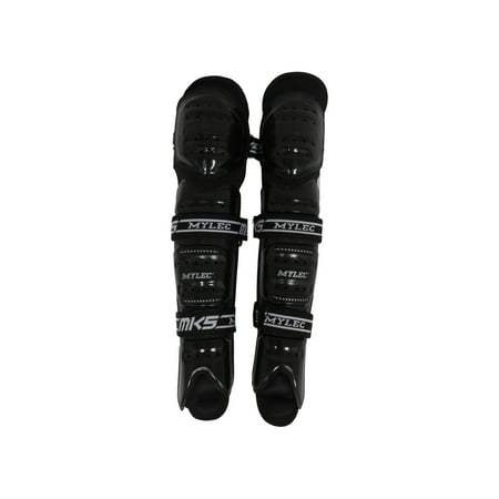 MyLec MK5 Street Hockey Shin Guard Pad  Lightweight & Durable Hockey Accessories  360° Velcro Straps  Hard Front Shells  Breathable Material  Metatarsal Padding  Foam Rubber (Black  15 Inches)