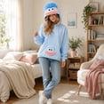 thumbnail image 6 of Big Mouth Monster Hoodies for Women and Kids Cute Fleece Oversized Halloween Pajamas Sherpa Party Pullover Tops Light Blue, 6 of 10