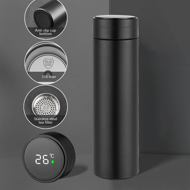 500ml Stainless Steel Smart Temperature Display Travel Mug with Tea Infuser for Office Commuting 1-Pack