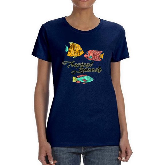 Tropical Islands Fish Set Shaped T-Shirt Women -Image by Shutterstock, Female Large