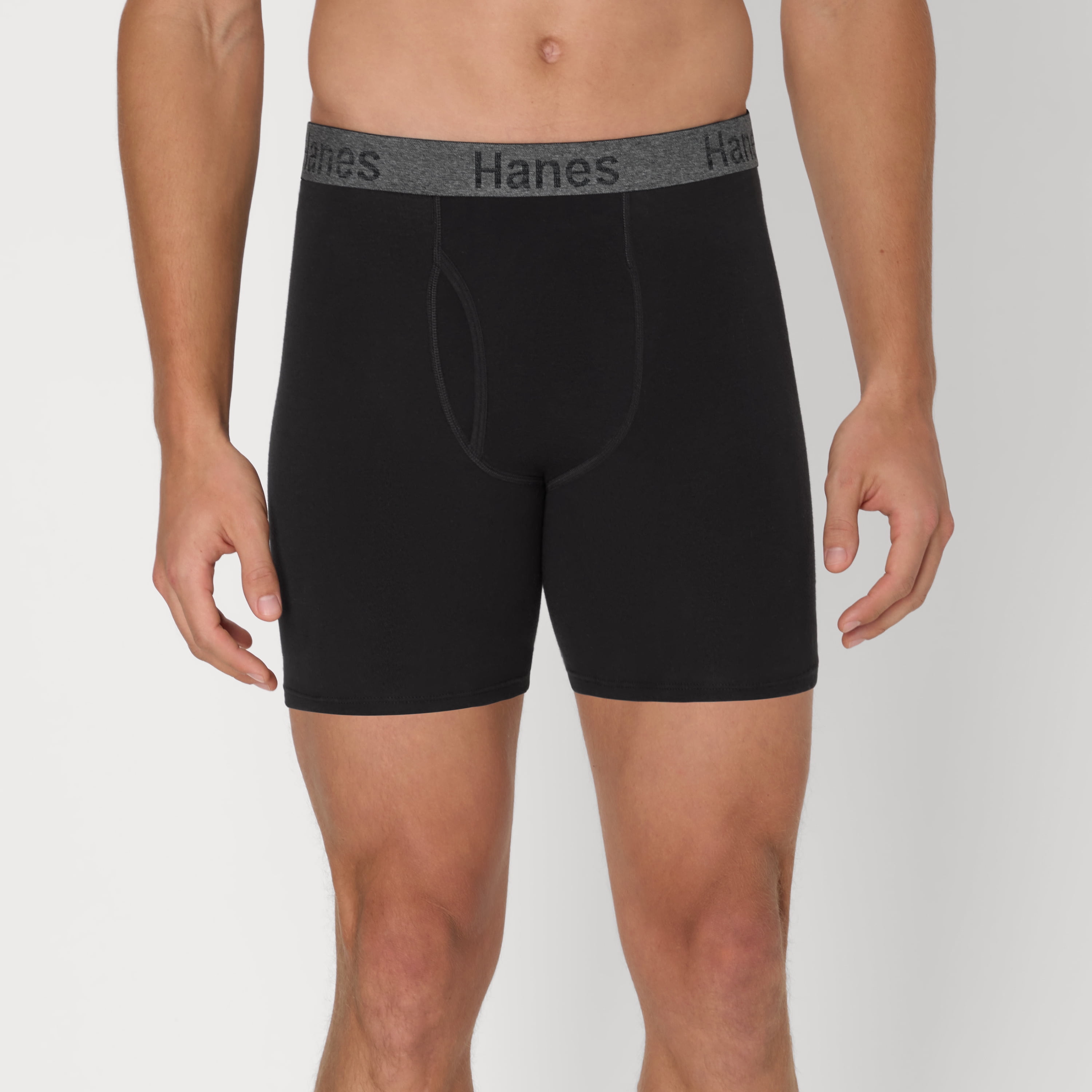Underwear Boxer Briefs with Stay Dry Pouch, 3-Pack, Cotton Stretch Underwear, Black