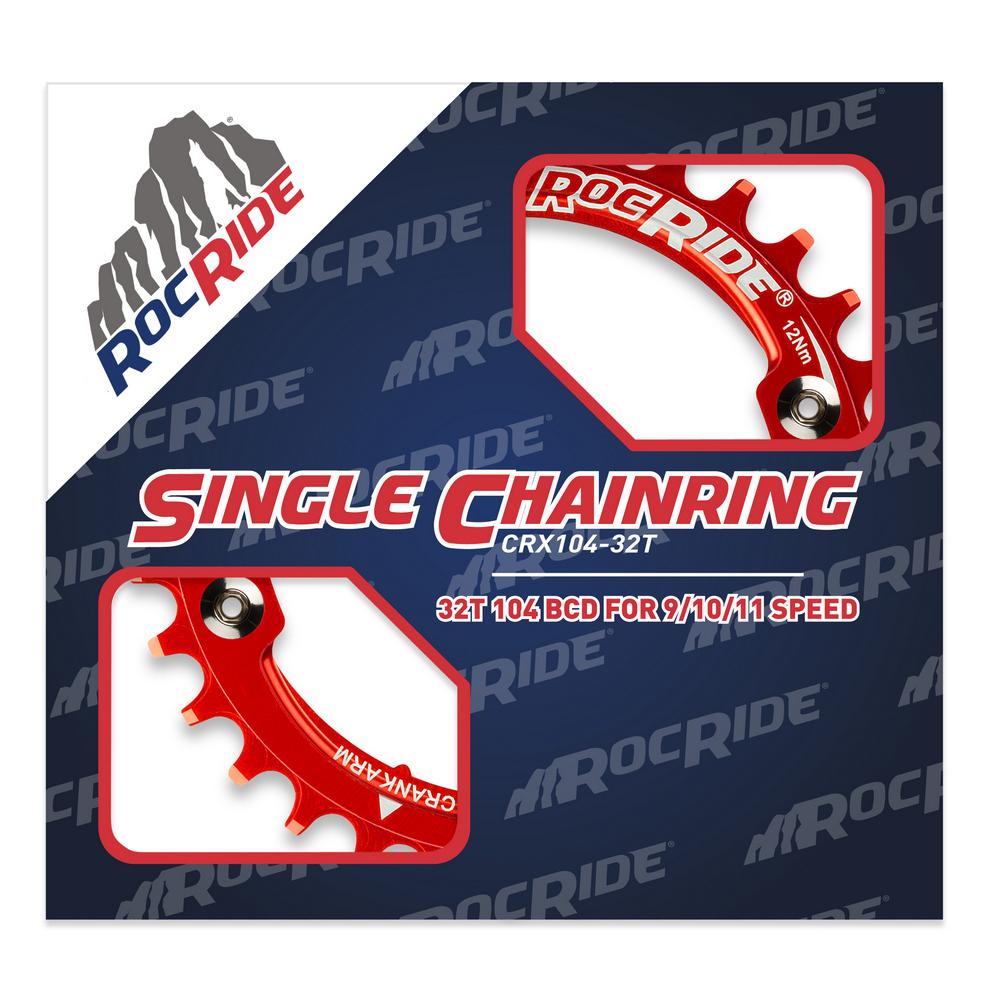 32T Narrow Wide Chainring 104 BCD Red Aluminum With 4 Steel Bolts By RocRide For 9/10/11 Speed. - image 2 of 5