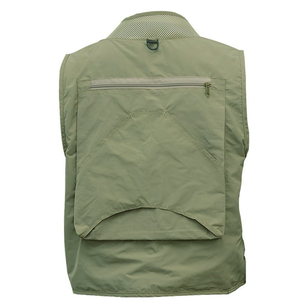 Men's Multifunction Pockets Travels Sports Fishing Vest Outdoor Vest L  Khaki Color:Green Size:XXL