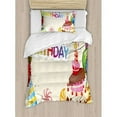 thumbnail image 3 of Birthday Duvet Cover Set King Size, Cute Composition of Candies Yummy Cake Confetti Party Hats Balloons Happiness, Decorative 3 Piece Bedding Set with 2 Pillow Shams, Multicolor, by Ambesonne, 3 of 3
