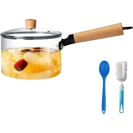 

Glass Pot for Stove Top 60Oz/1.8L Clear Glass Pot Set for Cooking Saucepan with Cover Heat-resistant Simmer Pot for Pasta Soup Milk Cookware with Lid and Dual Handle