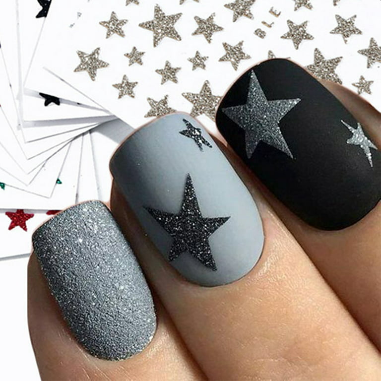  Black Star Nail Stickers Abstract Geometric Nail Art Decal 3D  Self-Adhesive Nail Decoration Supplies 2022 Black Line Star Moon Funky  Design Spring Nail for Acrylic Nail Manicure Tips (Star) : Beauty