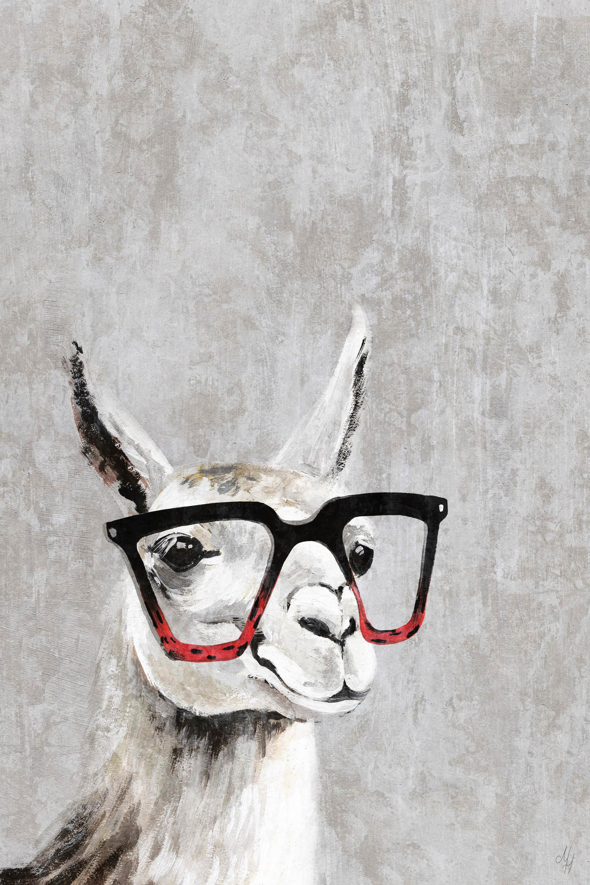 Smart Llama Painting Print on Wrapped Canvas