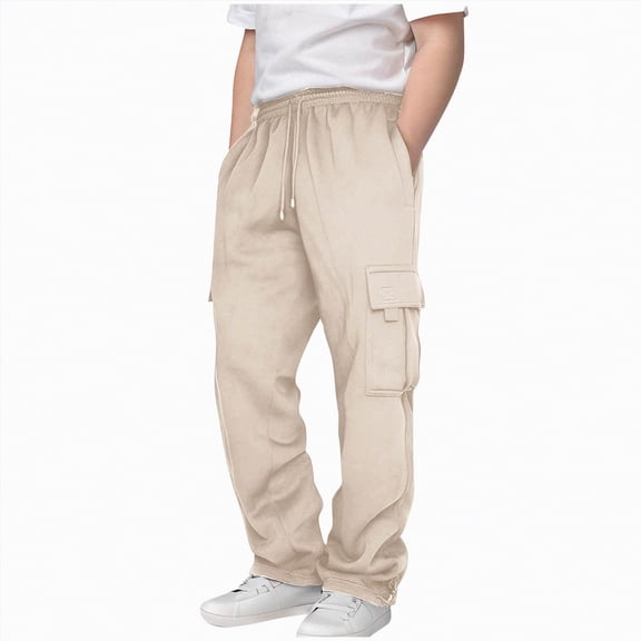 kpoplk Boys Lightweight Sweatpants, Sweat Pants for Boys Athletic Open Bottom Pants with Pockets & Drawstring(Beige,13-14 Y)