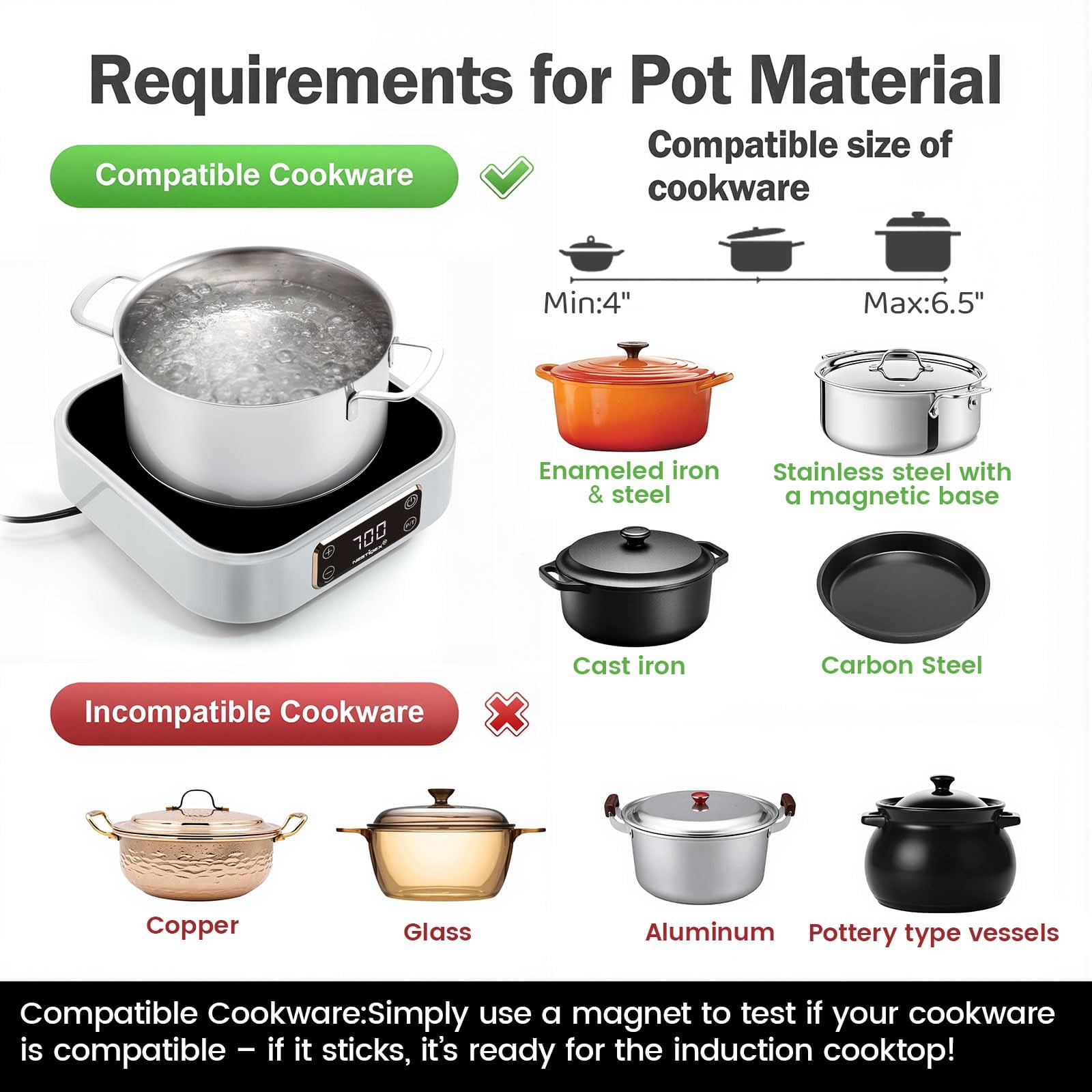 Mini Induction Cooktop 700W, 120V Portable Single Induction Burner Compact Electric Hot Plate for Small Kitchens, Travel, RV, Camping – Quick Heat for Coffee, Tea, Flameless, Easy-Clean